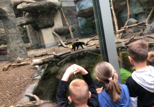 Dzieci oglądają misia